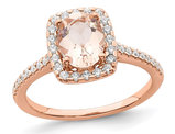 1.25 Carat (ctw) Morganite Halo Engagement Ring with Diamonds 3/10 Carat (ctw) in 14K Rose Pink Gold (SIZE 7)